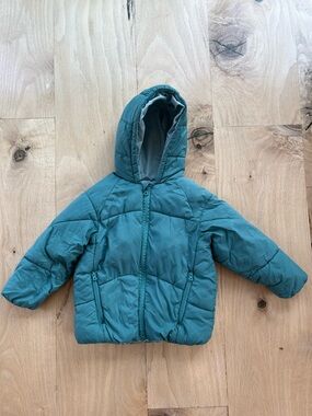 Zara Teal Hooded Puffer Jacket
